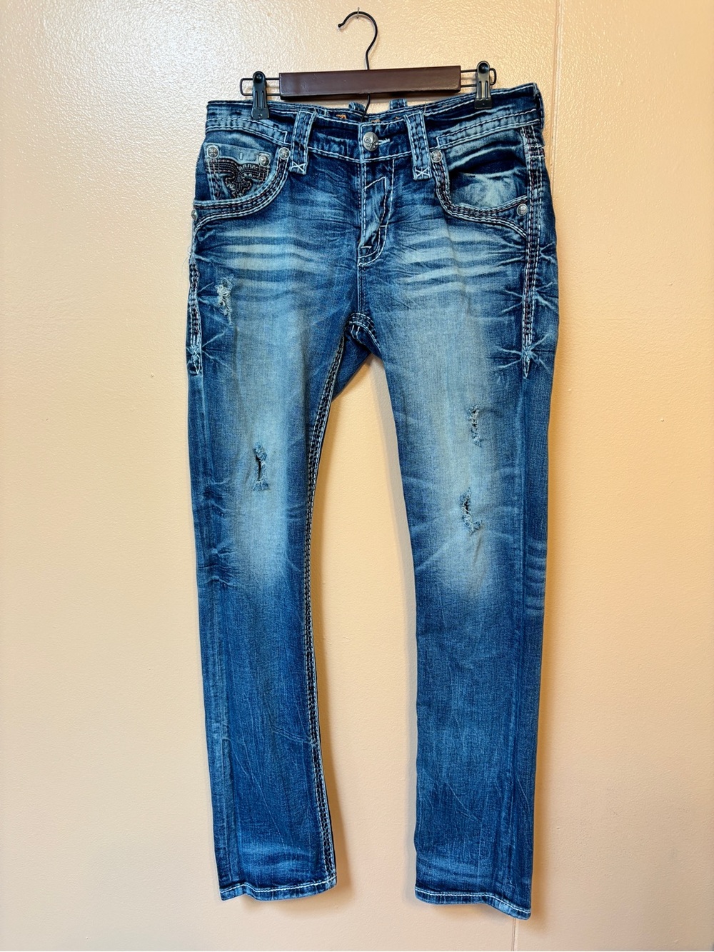 Rock Revival Men's Diego Washed Blue Slim Straight Fit Jeans